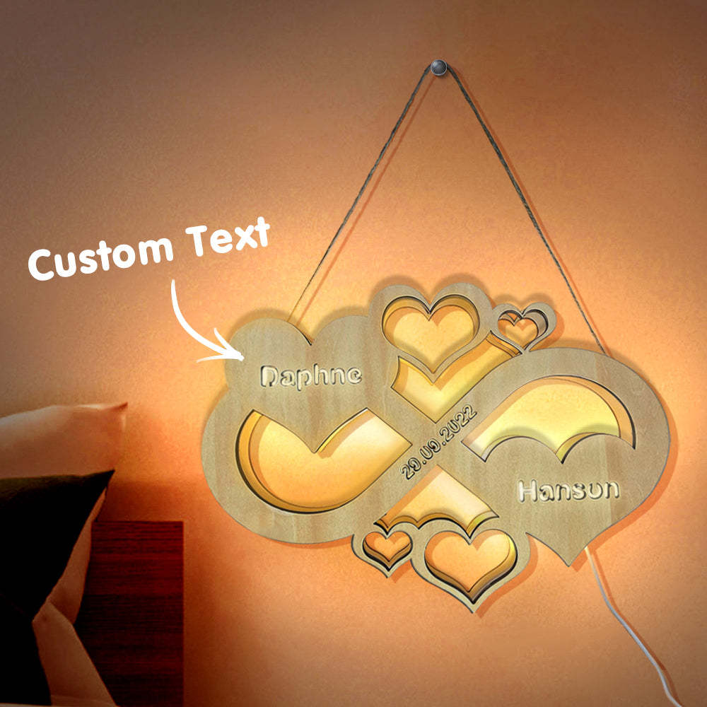 Custom Infinity Heart Lamp Personalized Engraved Name Wooden Night Light for Lover - photomoonlamp