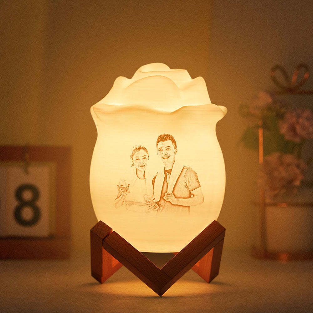 客製化獨家照片和名字玫瑰小夜燈7色小夜燈遙控燈