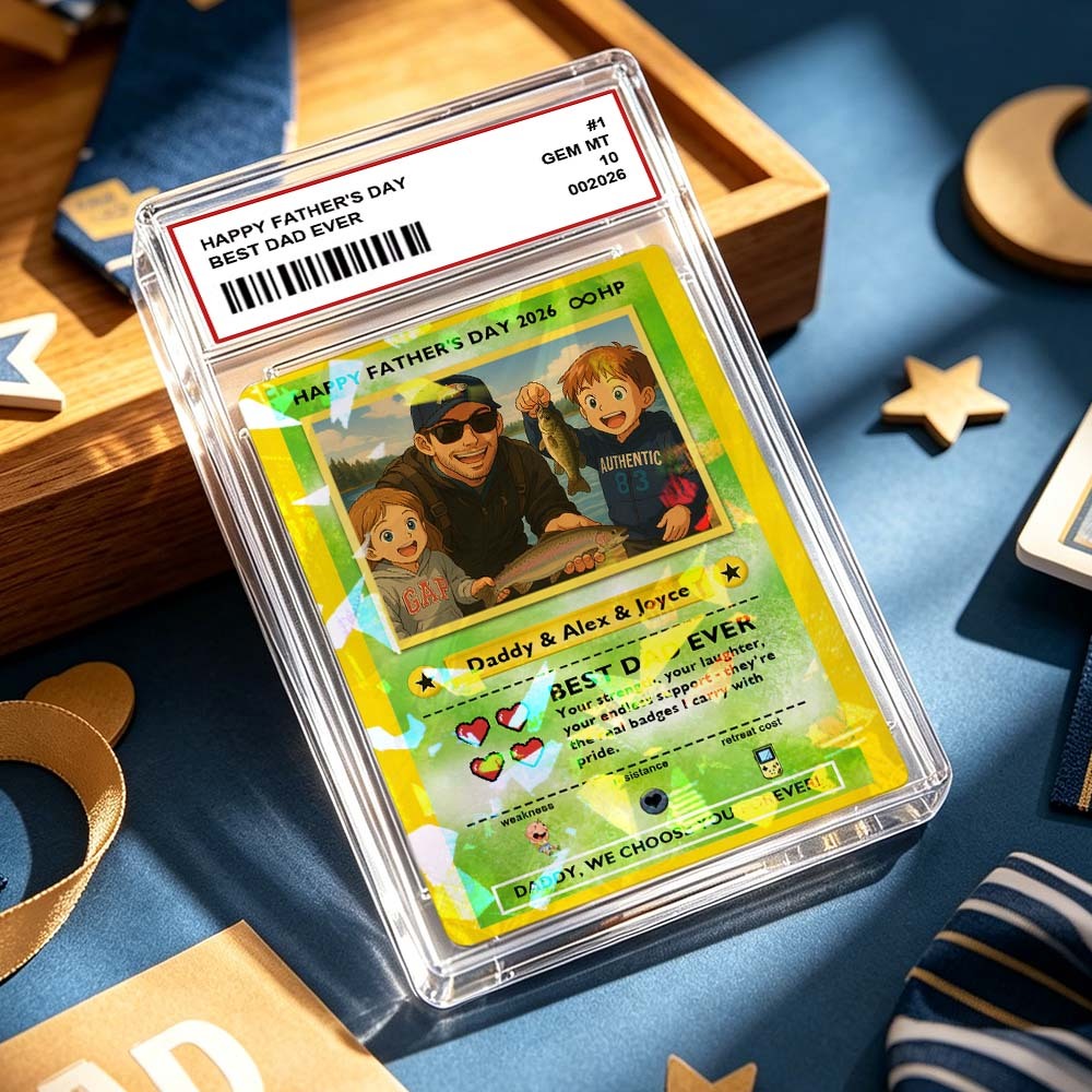 客製化傳奇老爸之愛集換卡 – 客製化照片父親節禮物,獨特的 TCG 收藏風格卡 - PhotoMoonLampTW
