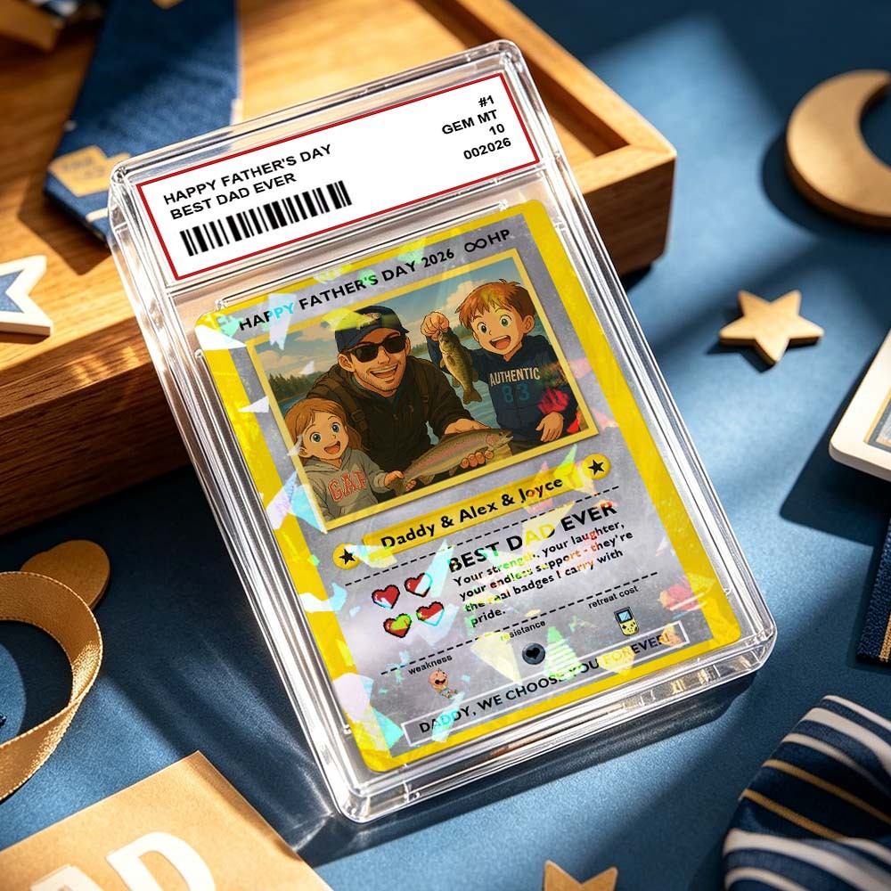 客製化傳奇老爸之愛集換卡 – 客製化照片父親節禮物,獨特的 TCG 收藏風格卡 - PhotoMoonLampTW