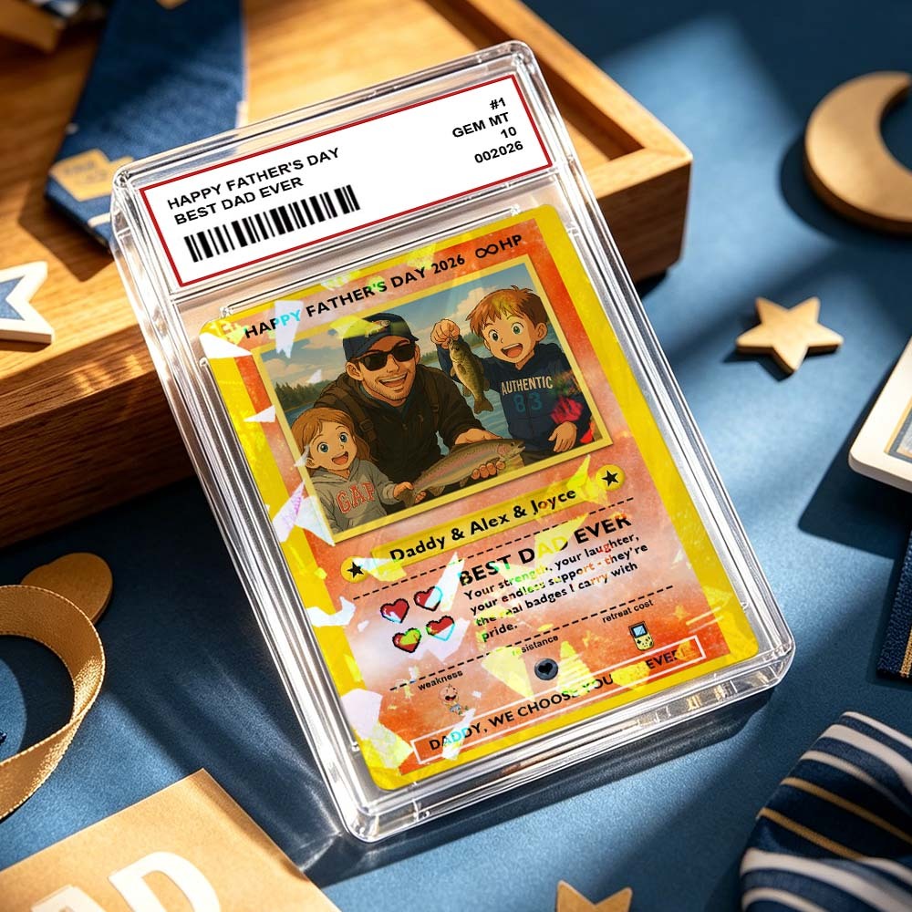 客製化傳奇老爸之愛集換卡 – 客製化照片父親節禮物,獨特的 TCG 收藏風格卡 - PhotoMoonLampTW