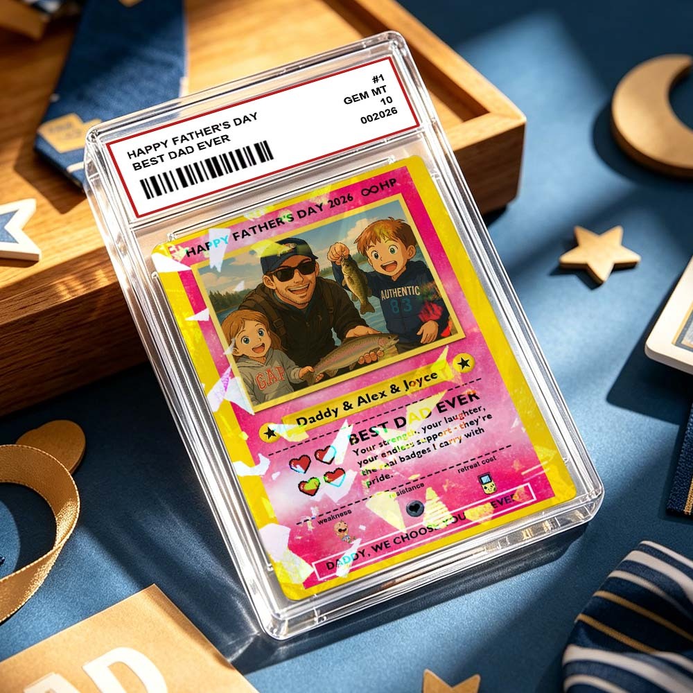 客製化傳奇老爸之愛集換卡 – 客製化照片父親節禮物,獨特的 TCG 收藏風格卡 - PhotoMoonLampTW