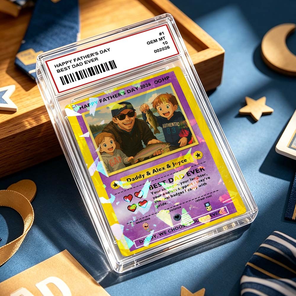 客製化傳奇老爸之愛集換卡 – 客製化照片父親節禮物,獨特的 TCG 收藏風格卡 - PhotoMoonLampTW