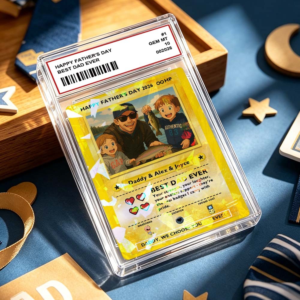 客製化傳奇老爸之愛集換卡 – 客製化照片父親節禮物,獨特的 TCG 收藏風格卡 - PhotoMoonLampTW