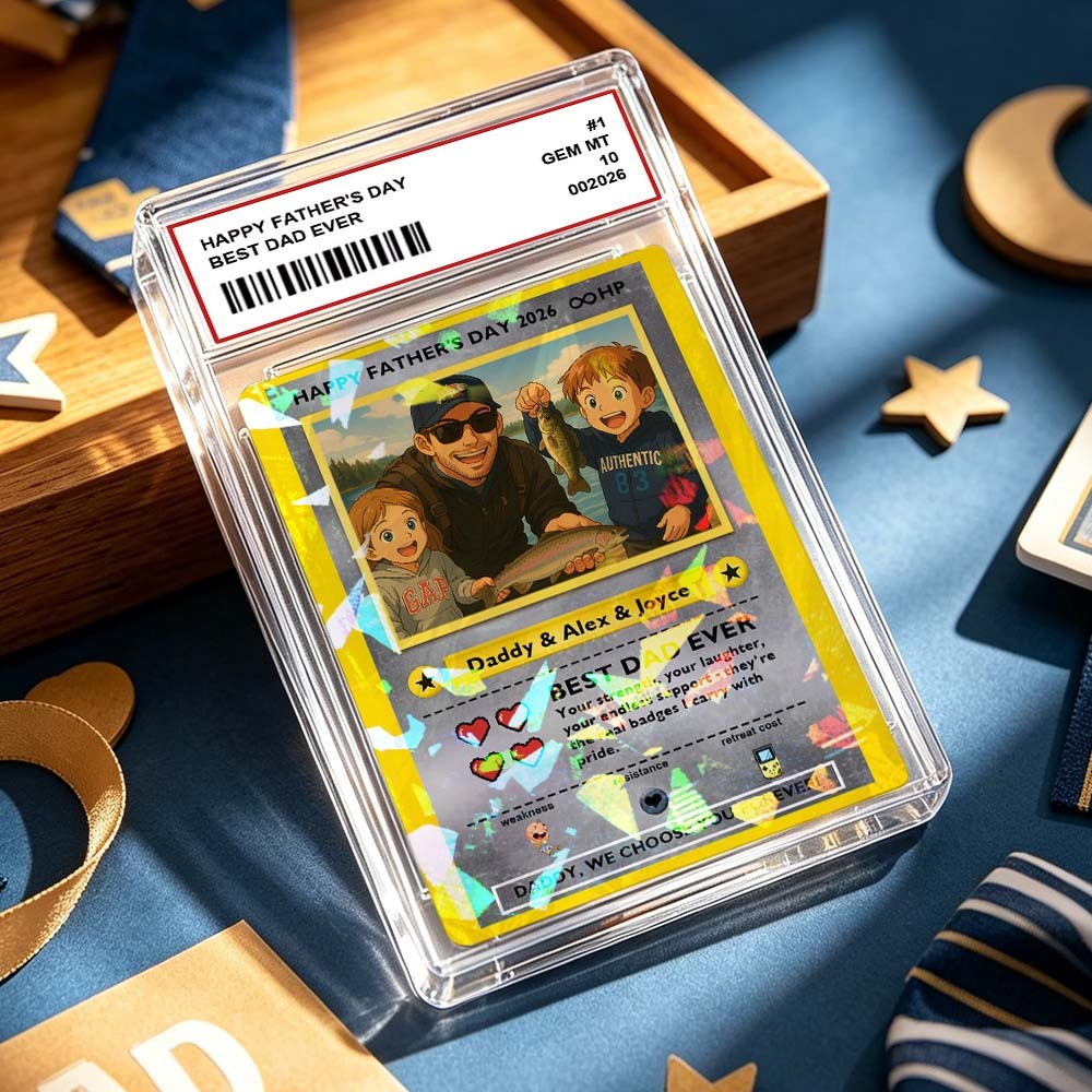客製化傳奇老爸之愛集換卡 – 客製化照片父親節禮物,獨特的 TCG 收藏風格卡 - PhotoMoonLampTW