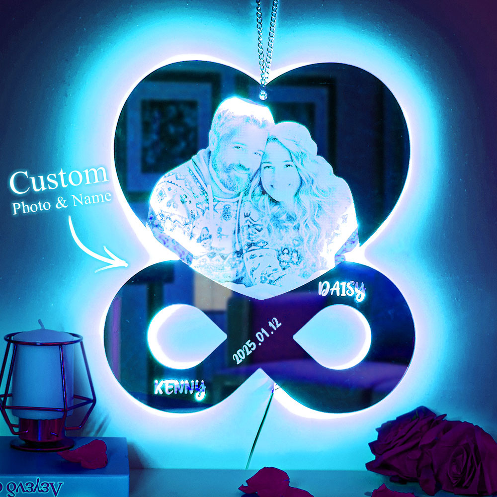 個人化照片和名字鏡面夜燈臥室裝飾結婚週年紀念禮物 - PhotoMoonLampTW