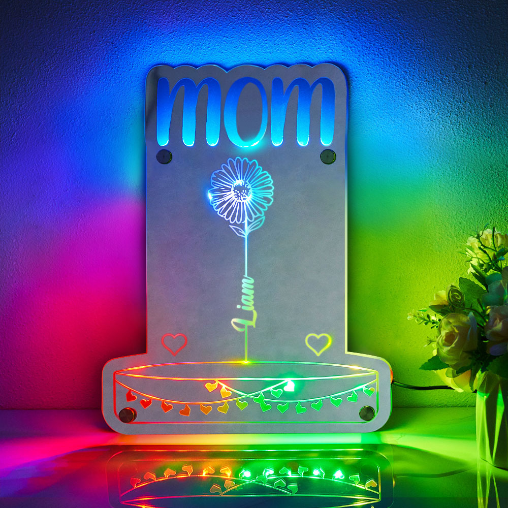 訂製媽媽花園 Led 鏡燈框架,帶花朵和名字,母親節禮物