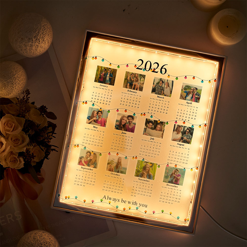 個人化2026年曆鏡燈箱,附照片,情人節禮物 - PhotoMoonLampTW