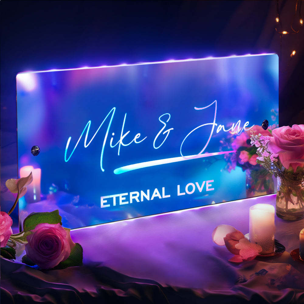 個性化名字鏡子標誌客製化 Led 照明臥室多色發光霓虹燈標誌情侶禮物 - PhotoMoonLampTW