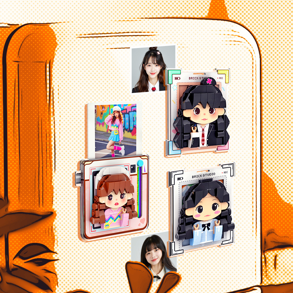 客製化磚塊人物冰箱貼白色照片貼紙diy愛心禮物冰箱貼禮品 - PhotoMoonLampTW