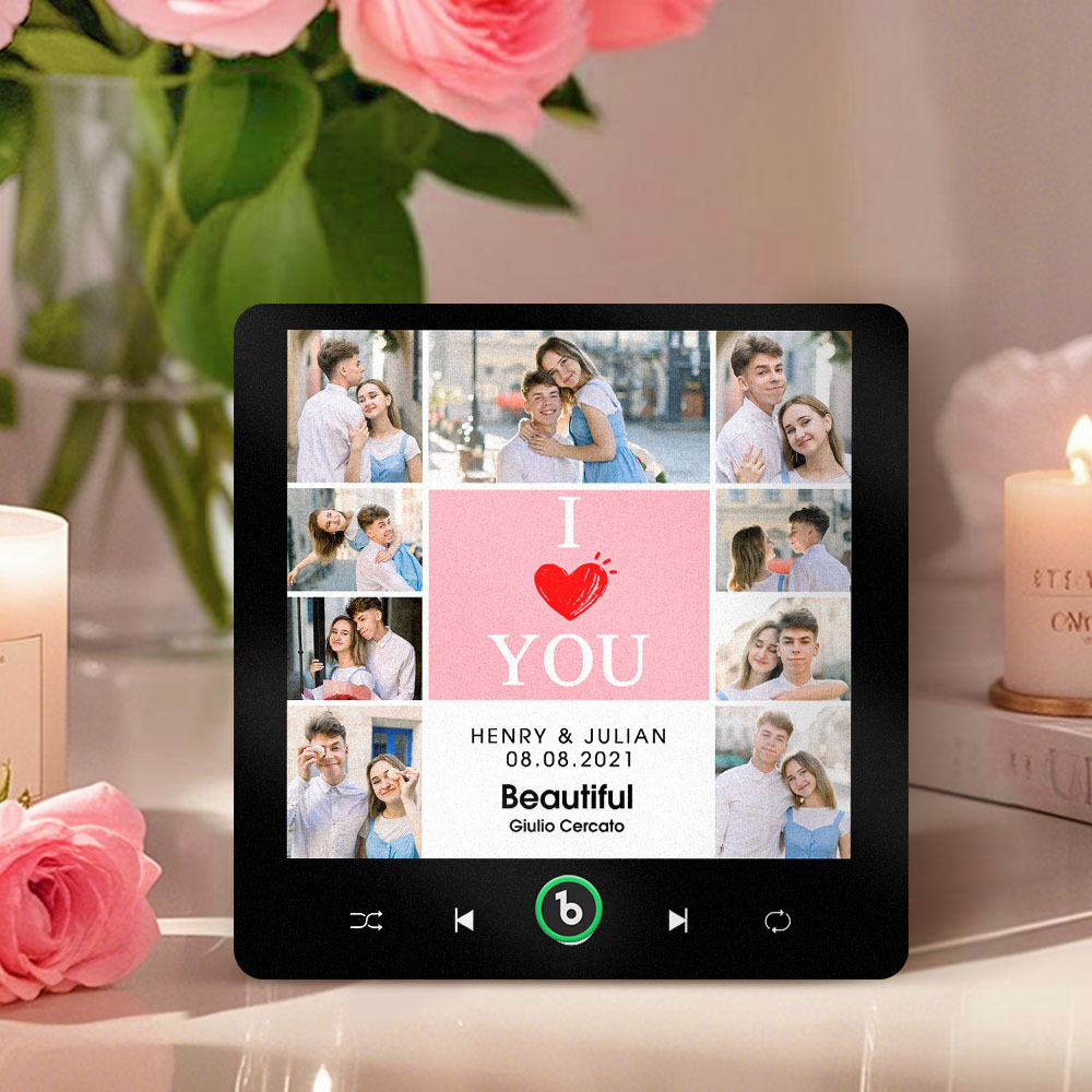客製化音樂冰箱貼我愛你日期和名字音樂專輯冰箱貼照片音樂牆照片貼紙可播放的音樂樂章禮物創意 - PhotoMoonLampTW
