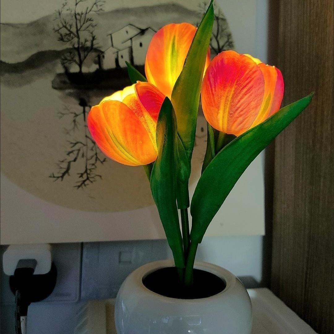 Led鬱金香夜燈可調光插電式浪漫花燈人造花朵母親節禮物 - PhotoMoonLampTW