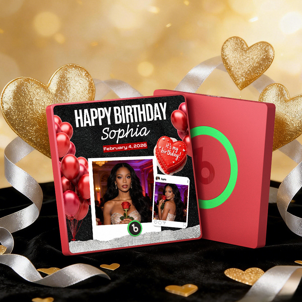 客製化音樂冰箱貼紙 彩色相框專輯冰箱貼紙 可播放歌曲 愛心氣球情人節禮物 - PhotoMoonLampTW