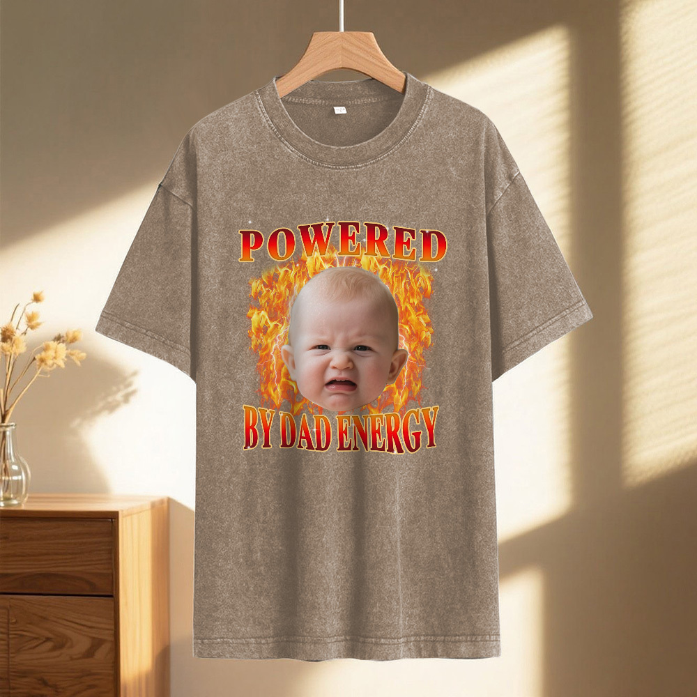 客製化趣味兒童照片和文字t卹,適合爸爸,個人化復古t卹,復古水洗90年代風格,父親節禮物 - PhotoMoonLampTW