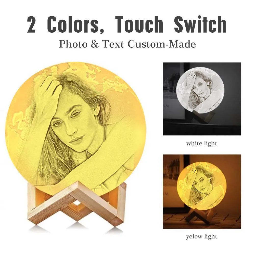 雕刻照片燈二色魔法農曆定制地球燈帶文字情侶聖誕禮物(10-15厘米) - PhotoMoonLampTW