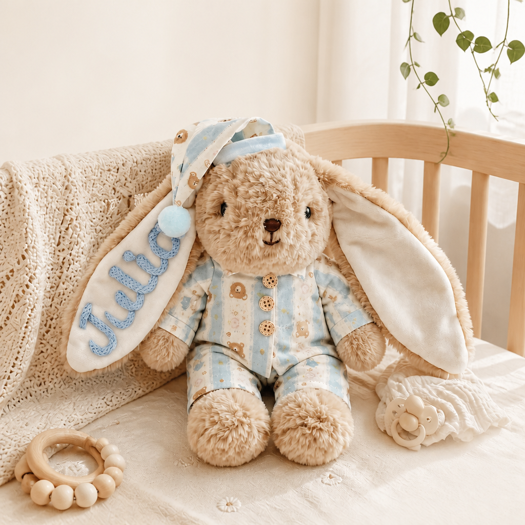 個人化兔子毛絨,嬰兒訂製兔子玩具,幼兒毛絨動物,嬰兒送禮會禮物 - PhotoMoonLampTW