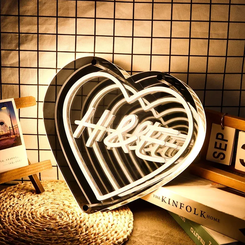 訂製霓虹無限鏡,led霓虹鏡,霓虹鏡婚禮燈光藝術,客製化首字母心形燈,送給她的結婚禮物 - PhotoMoonLampTW