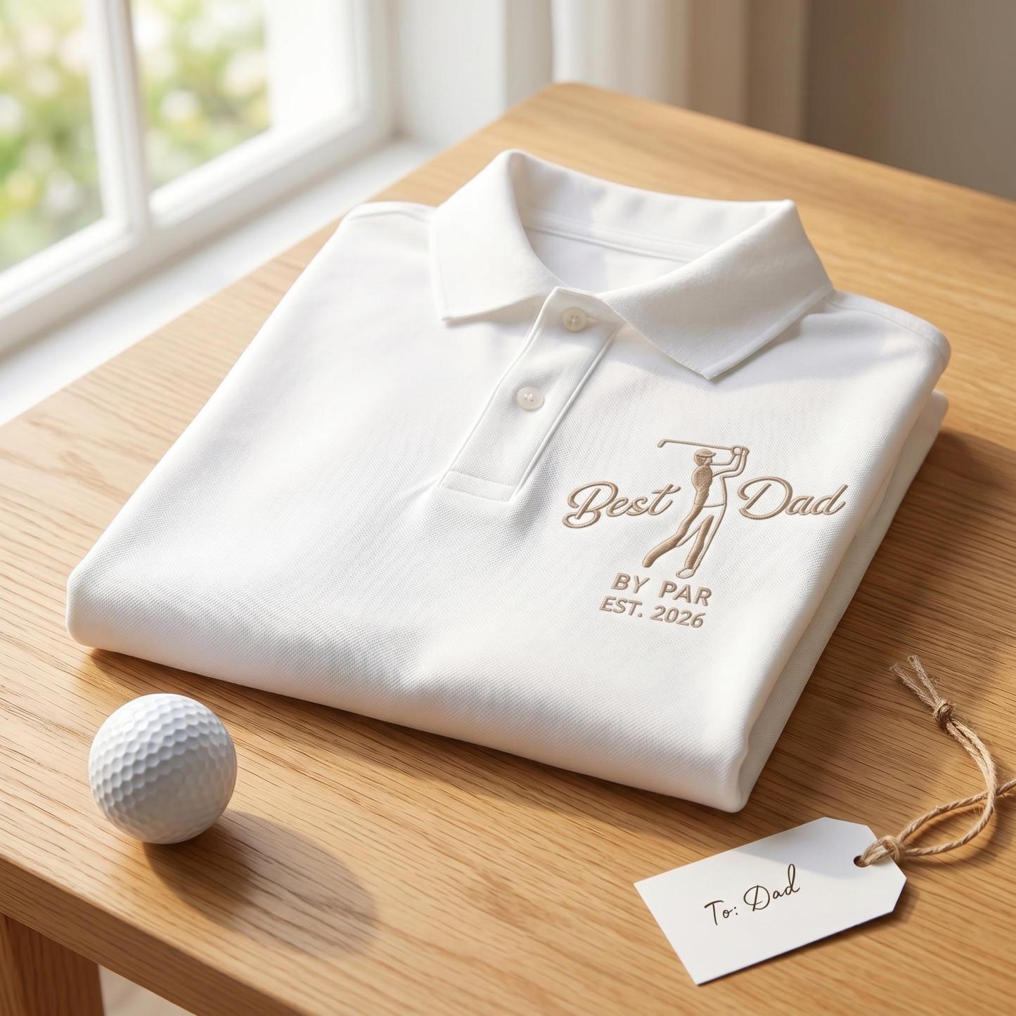 高爾夫父親 Polo 衫,刺繡 Best Dad By Par Polo 衫,爸爸高爾夫襯衫父親節禮物,爸爸生日禮物,高爾夫運動員 T 卹 - PhotoMoonLampTW