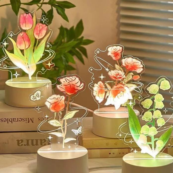 個人化永生玫瑰鬱金香鈴蘭led夜燈 – 母親節訂製花燈禮物送給媽媽 - PhotoMoonLampTW