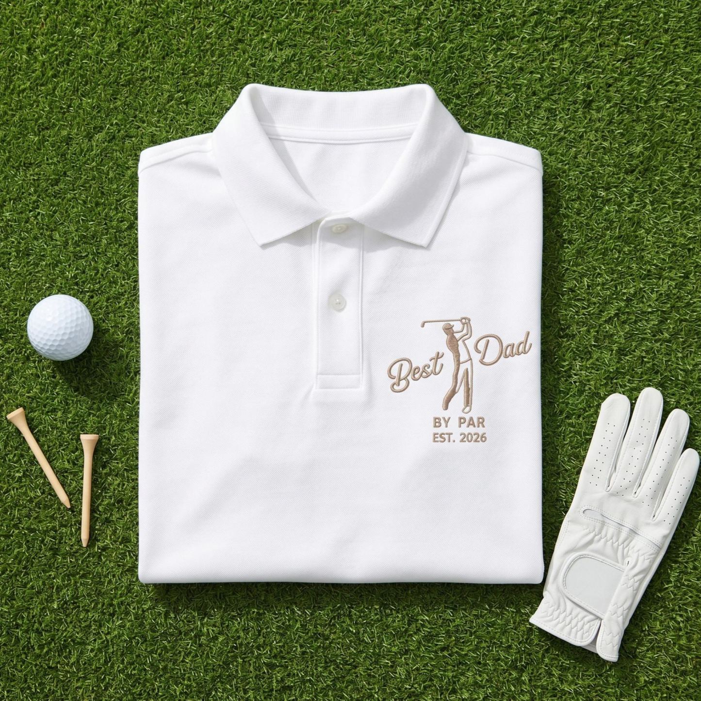 高爾夫父親 Polo 衫,刺繡 Best Dad By Par Polo 衫,爸爸高爾夫襯衫父親節禮物,爸爸生日禮物,高爾夫運動員 T 卹 - PhotoMoonLampTW