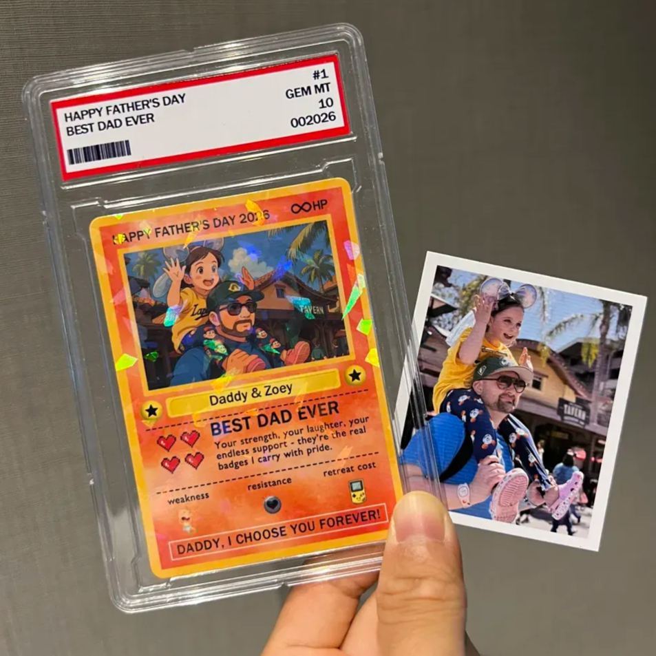 客製化傳奇老爸之愛集換卡 – 客製化照片父親節禮物,獨特的 TCG 收藏風格卡 - PhotoMoonLampTW