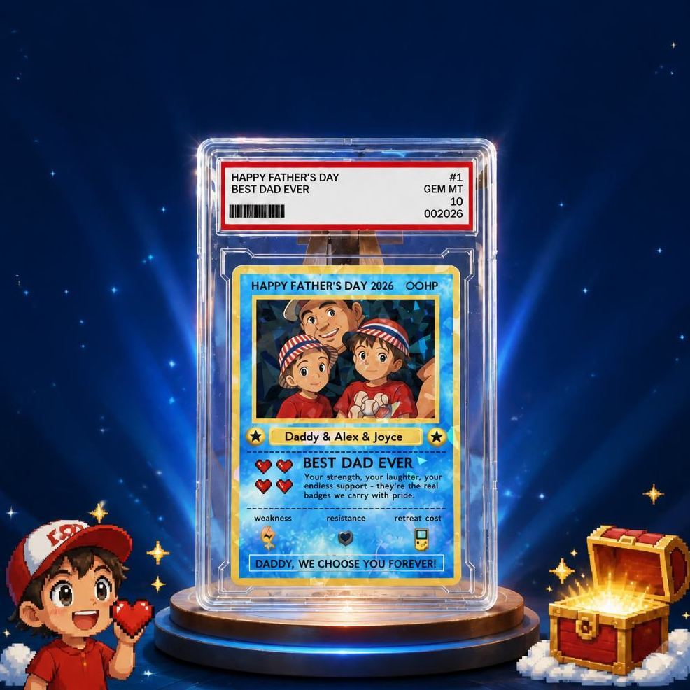 客製化傳奇老爸之愛集換卡 – 客製化照片父親節禮物,獨特的 TCG 收藏風格卡 - PhotoMoonLampTW