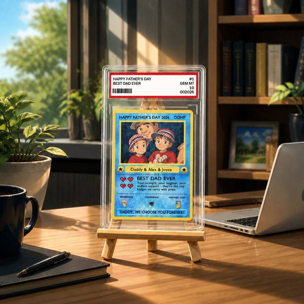 客製化傳奇老爸之愛集換卡 – 客製化照片父親節禮物,獨特的 TCG 收藏風格卡 - PhotoMoonLampTW