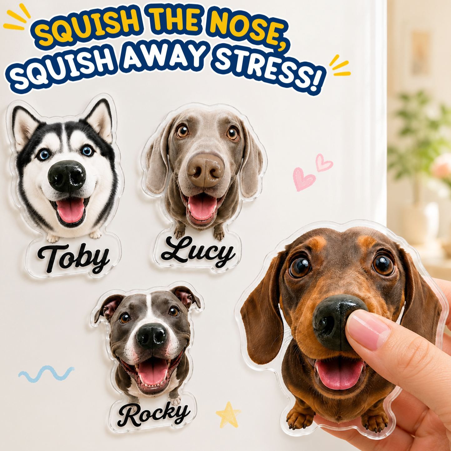 客製化狗鼻子 Squishy 冰箱貼 - 個性化寵物鼻子擠壓玩具,帶有定制面孔和名字 - PhotoMoonLampTW