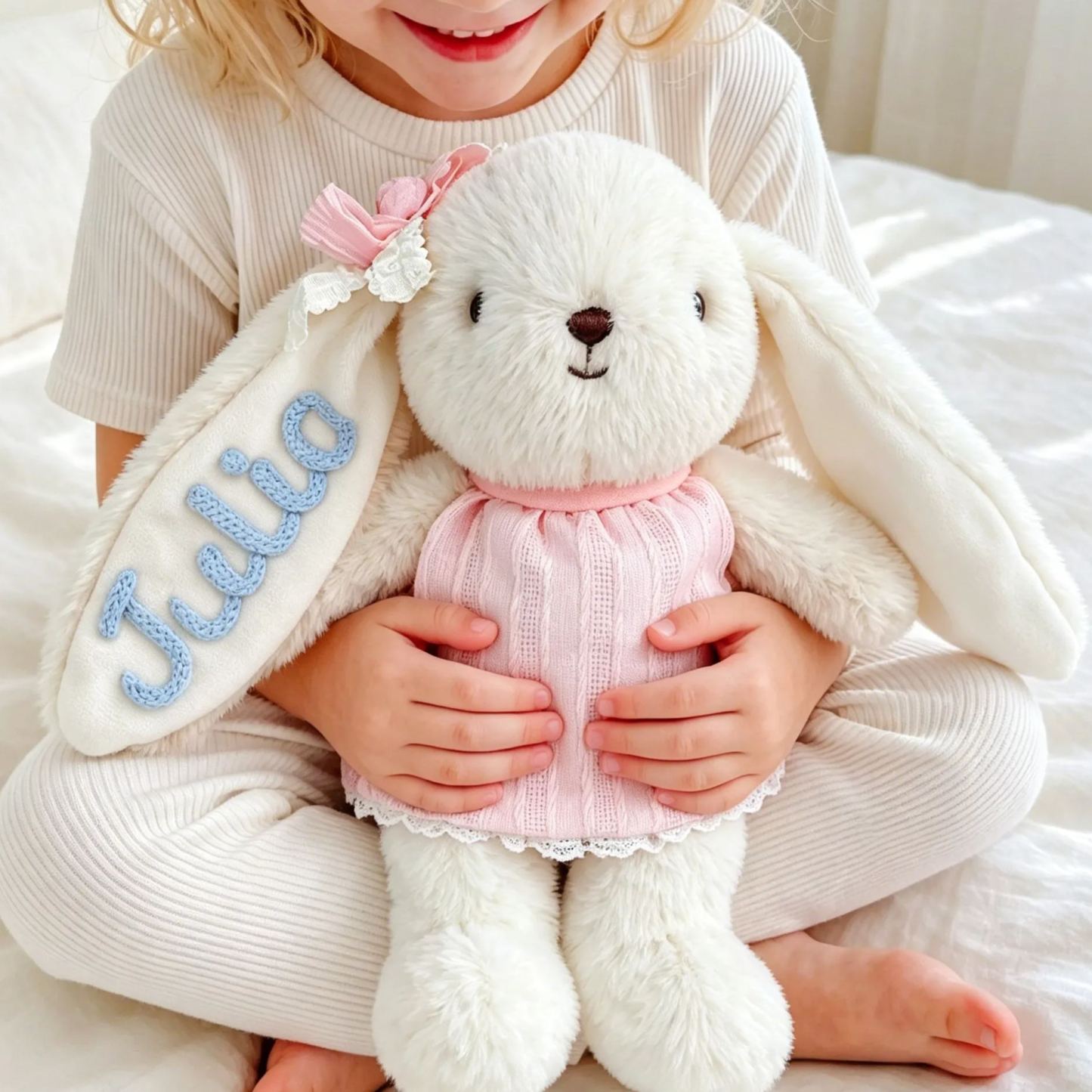 個人化兔子毛絨,嬰兒訂製兔子玩具,幼兒毛絨動物,嬰兒送禮會禮物 - PhotoMoonLampTW