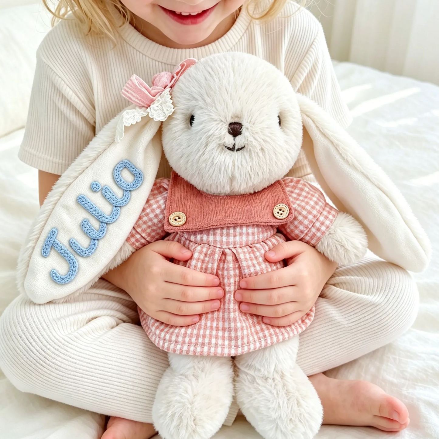 個人化兔子毛絨,嬰兒訂製兔子玩具,幼兒毛絨動物,嬰兒送禮會禮物 - PhotoMoonLampTW