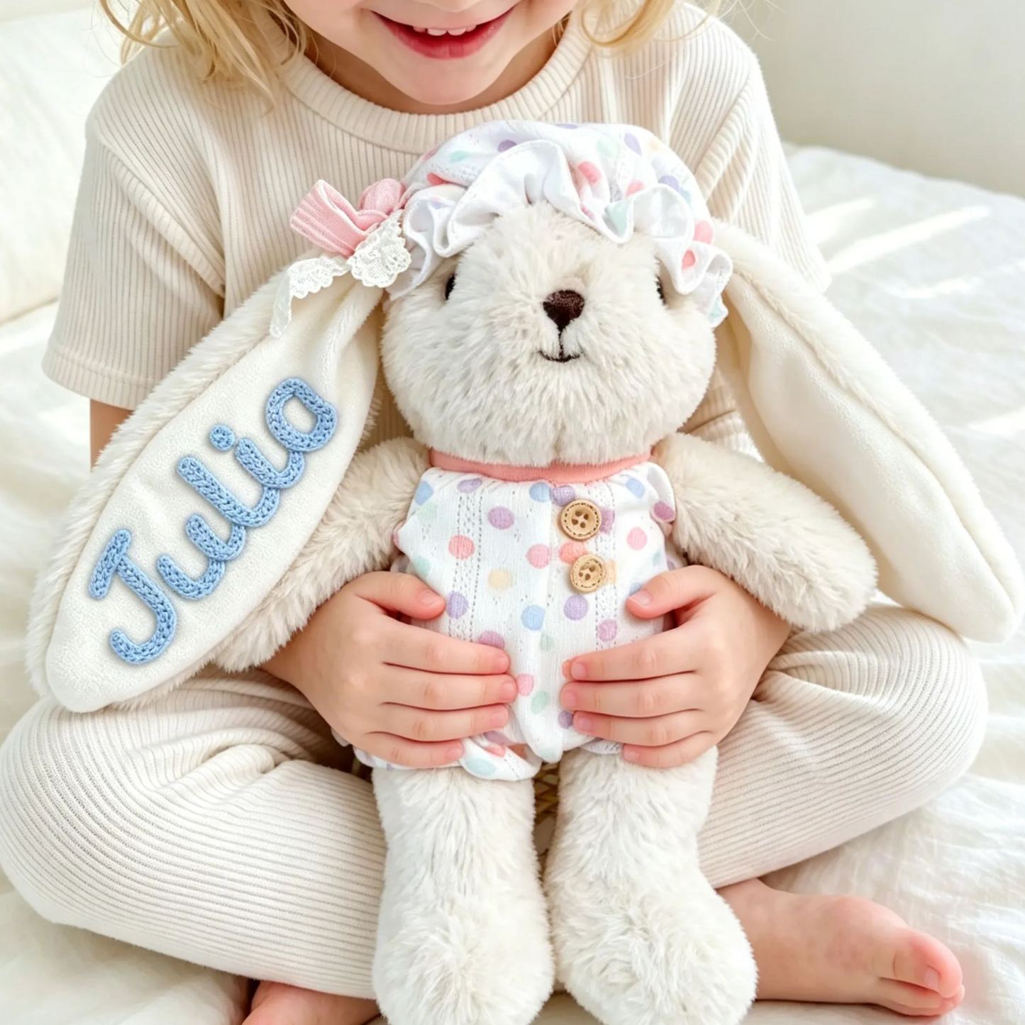 個人化兔子毛絨,嬰兒訂製兔子玩具,幼兒毛絨動物,嬰兒送禮會禮物 - PhotoMoonLampTW