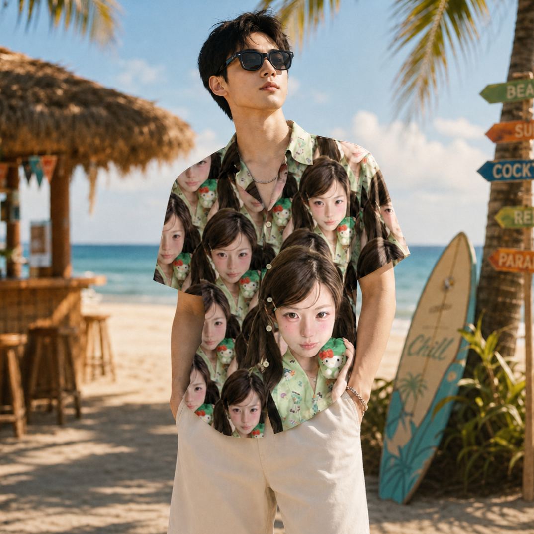 客製化臉部照片夏威夷襯衫 – 個性化全印花夏威夷襯衫,男女有趣的照片禮物