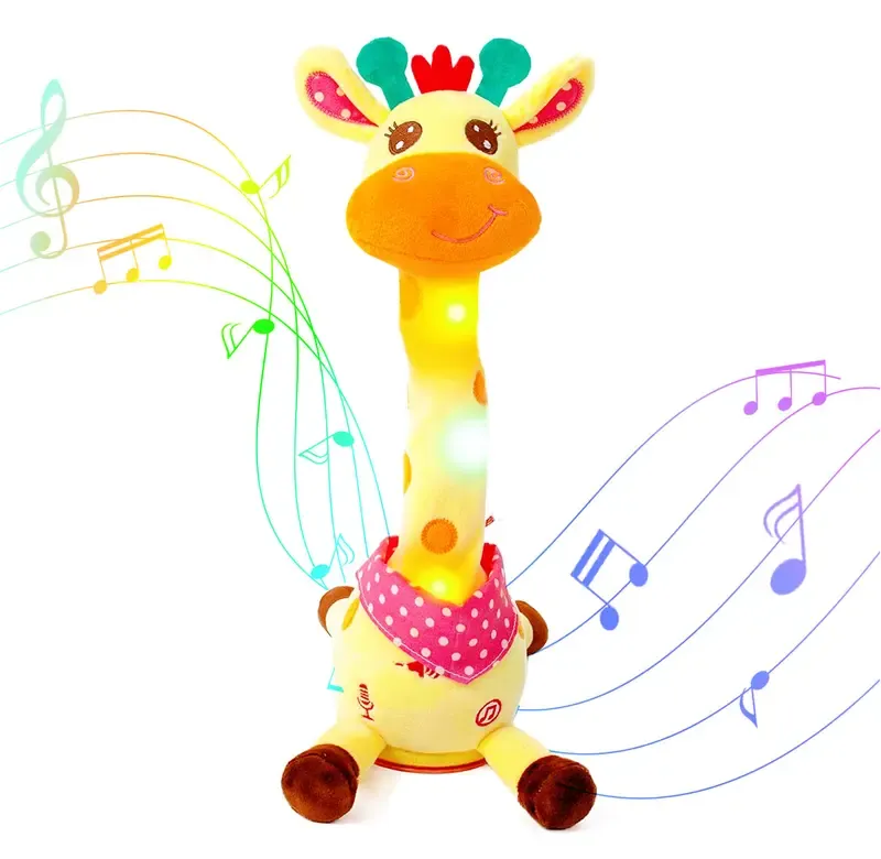 會跳舞會說話的長頸鹿玩具 - 兒童電子搖鈴玩具 - 重複模仿音樂遊戲娛樂毛絨玩具 - PhotoMoonLampTW