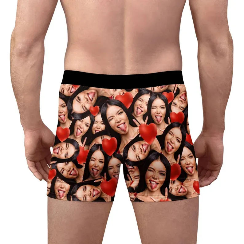 男士個人化平角褲,送給男友的訂製內衣禮物,送給老公的情人節禮物,有趣的個人化內衣,生日禮物 - PhotoMoonLampTW