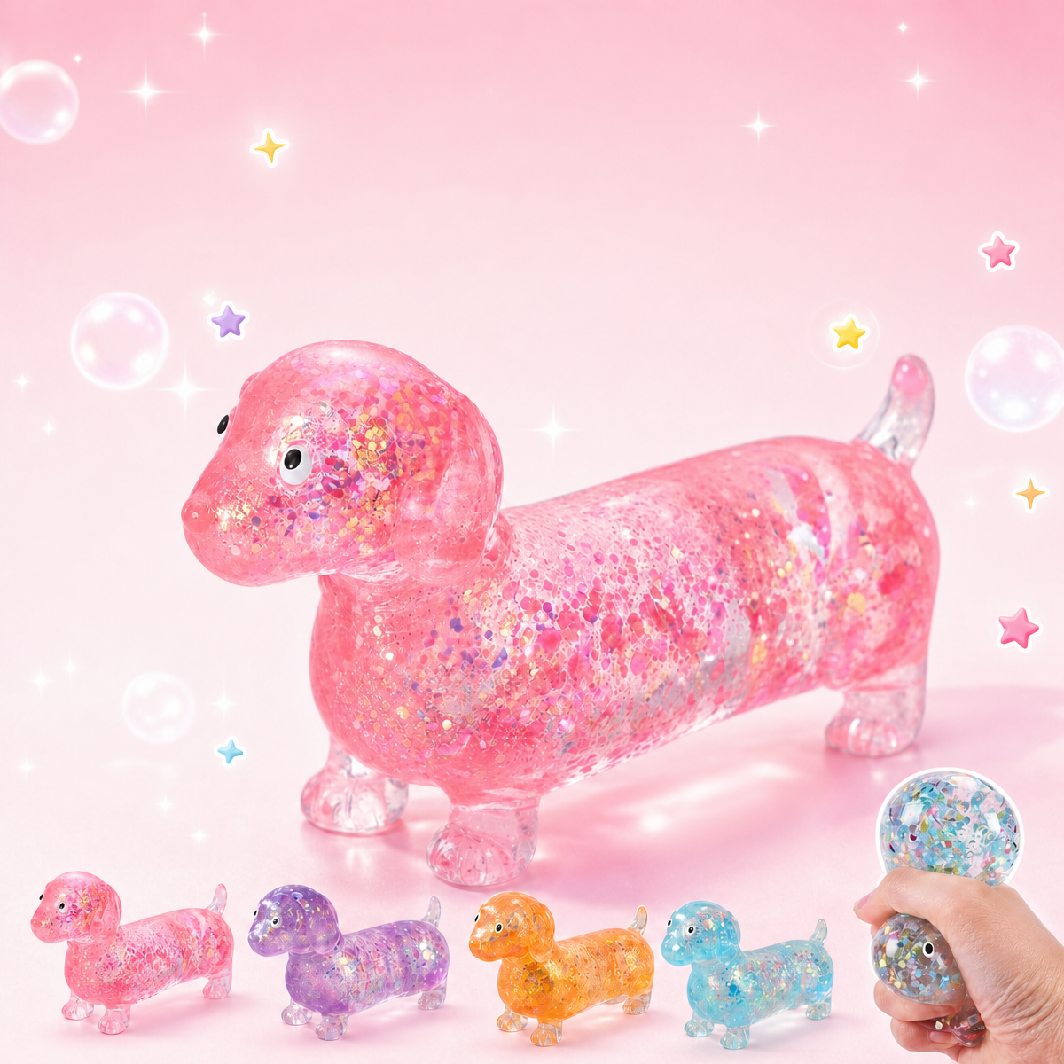軟萌臘腸犬玩具,緩解壓力-節日禮物,適合兒童和成人,慢回彈凝膠擠壓玩具 - PhotoMoonLampTW