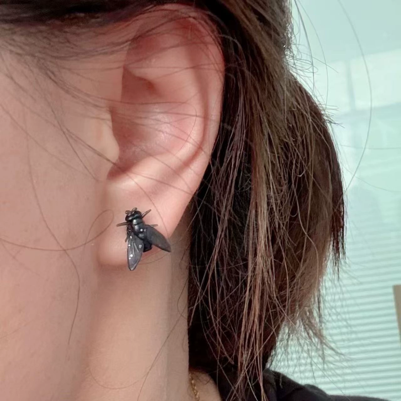 仿真小蒼蠅耳環迷你黑色趣味抽象創意耳環