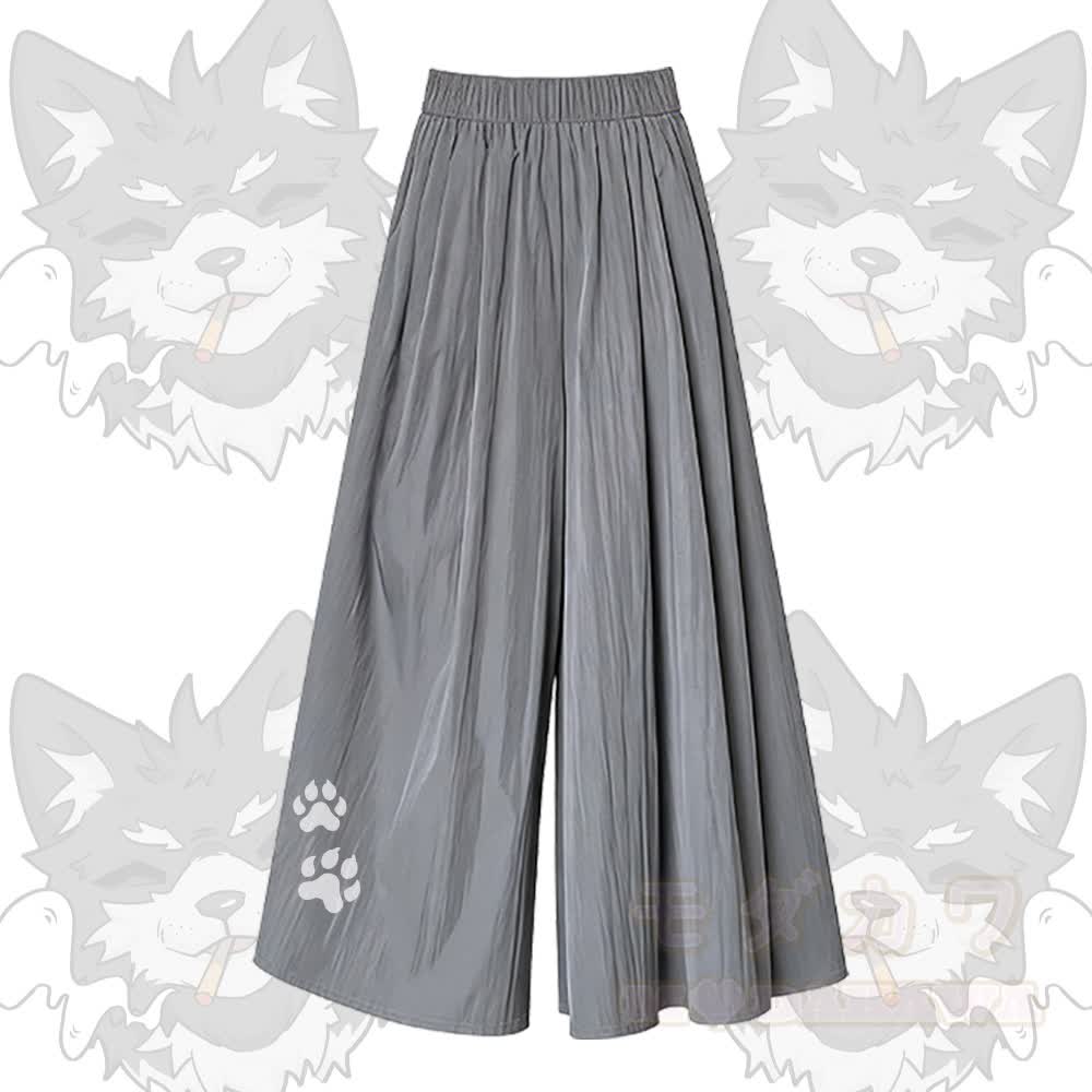 Smoking Wolf Graphic U-Neck T-shirt Wide Leg Pants Matching Outfit - Grey Pants - XL - image 5