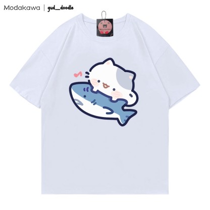 MODAKAWA X gud_doodle Kitty Shark Print T-shirt - White - 5XL - image 4