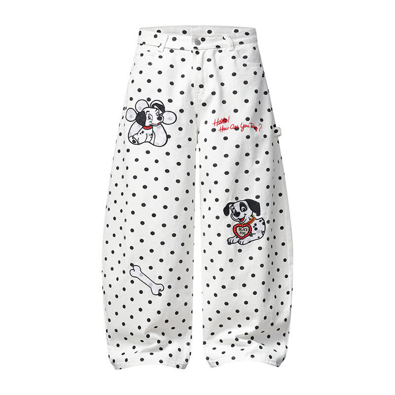  High Quality Durable Press Polka Dot Bow Zip Up Hoodie Dog Embroidery Pants Two Pieces Set - White Pants - XL - image 11
