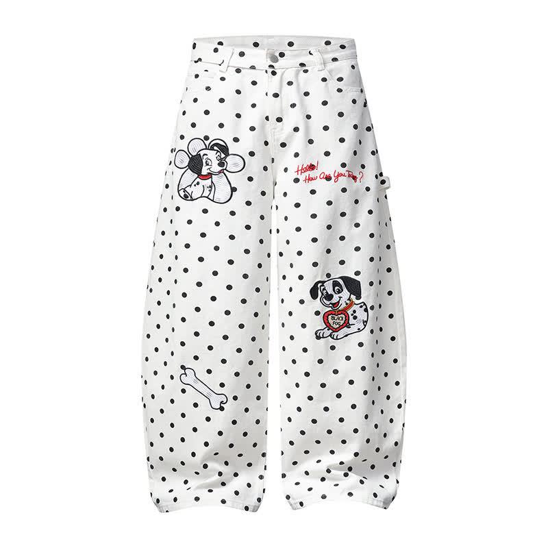  High Quality Durable Press Polka Dot Bow Zip Up Hoodie Dog Embroidery Pants Two Pieces Set - White Pants - XL - image 11