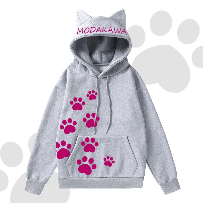 MODAKAWA Cat Paw Print Hoodie Striped Star Layered Skirt Two Pieces Set - Grey Top B - 2XL - image 9