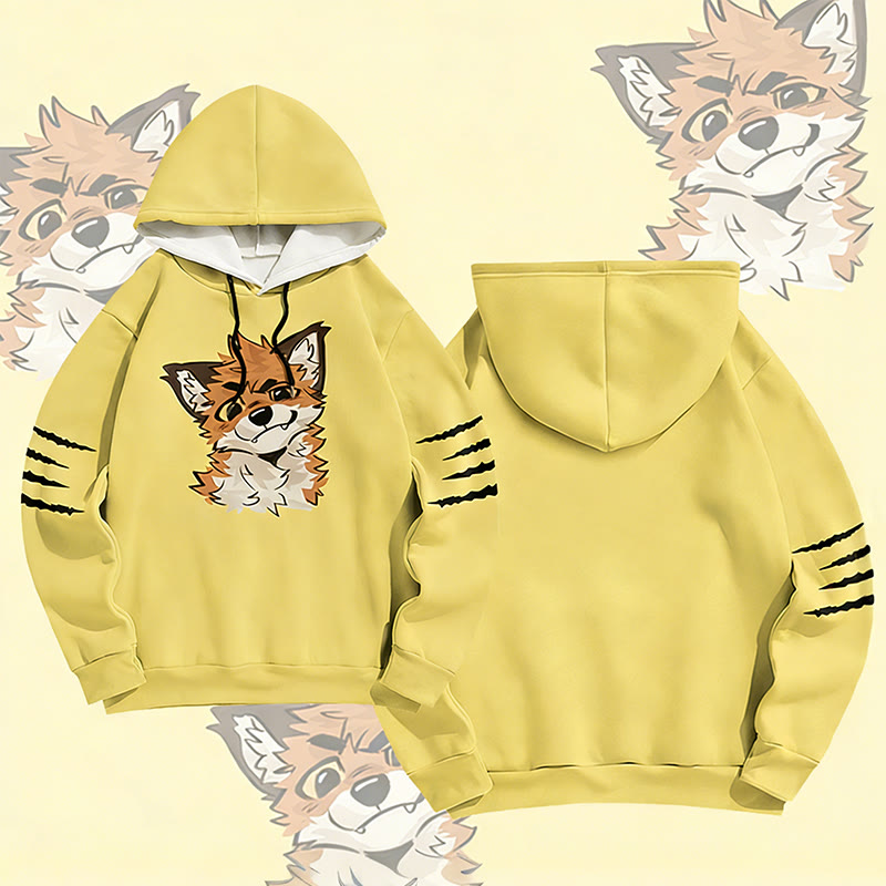 MODAKAWA X atka Funny Fox Graphic All Over Print Pullover Hoodie - Yellow - 6XL - image 4