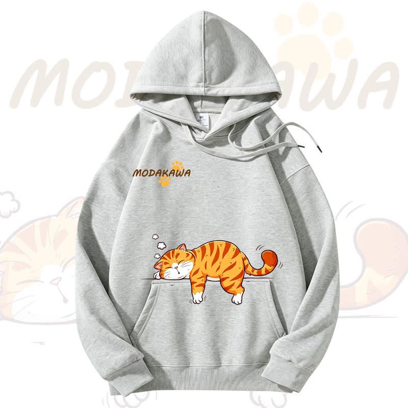 MODAKAWA Cute Cat Graphic Fleece Lined Hoodie - Light Gray - 3XL - image 12