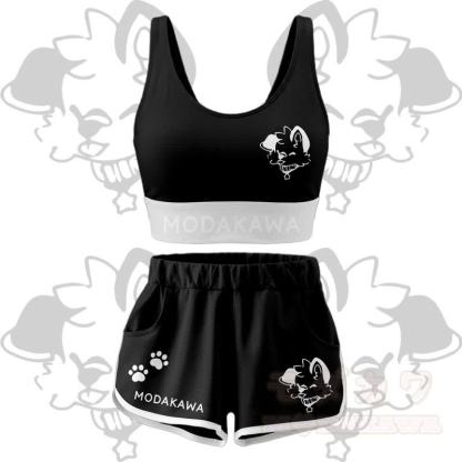 MODAKAWA X popipeko Puppy Graphic Crop Tank Sport Top Shorts Bikini Matching Outfit - Black Set - 5XL - image 13