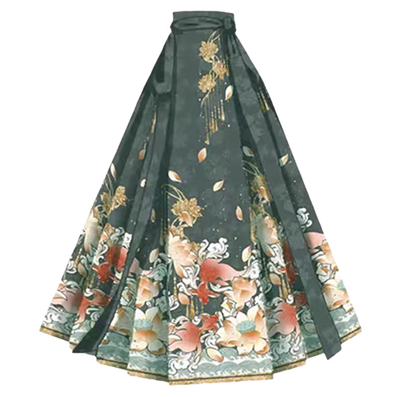 Vintage Floral Corset Top Horse-face Skirt - Green Skirt - XL - image 5