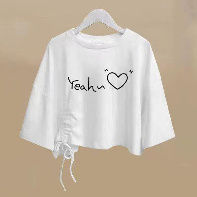  College Style Print Short Sleeve T-shirt Irregular Tulle Skirt Two Pieces Set - Top H - XL - image 18