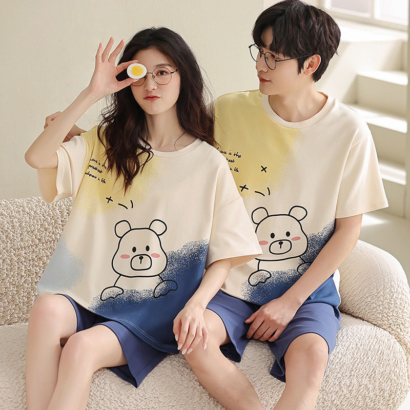 Girlfriend Boyfriend Cartoon Bear Print Colorblock Pajamas Set - E - Men - 3XL - image 5