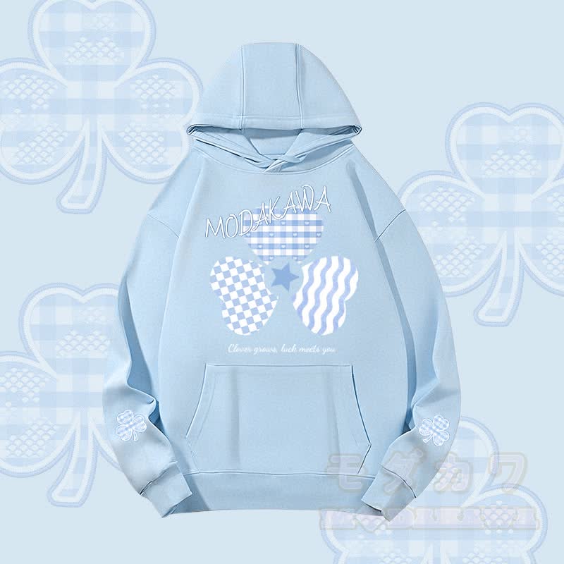 MODAKAWA Blue Gingham Triple Clover Graphic Heavyweight Hoodie - Blue - 2XL - image 3