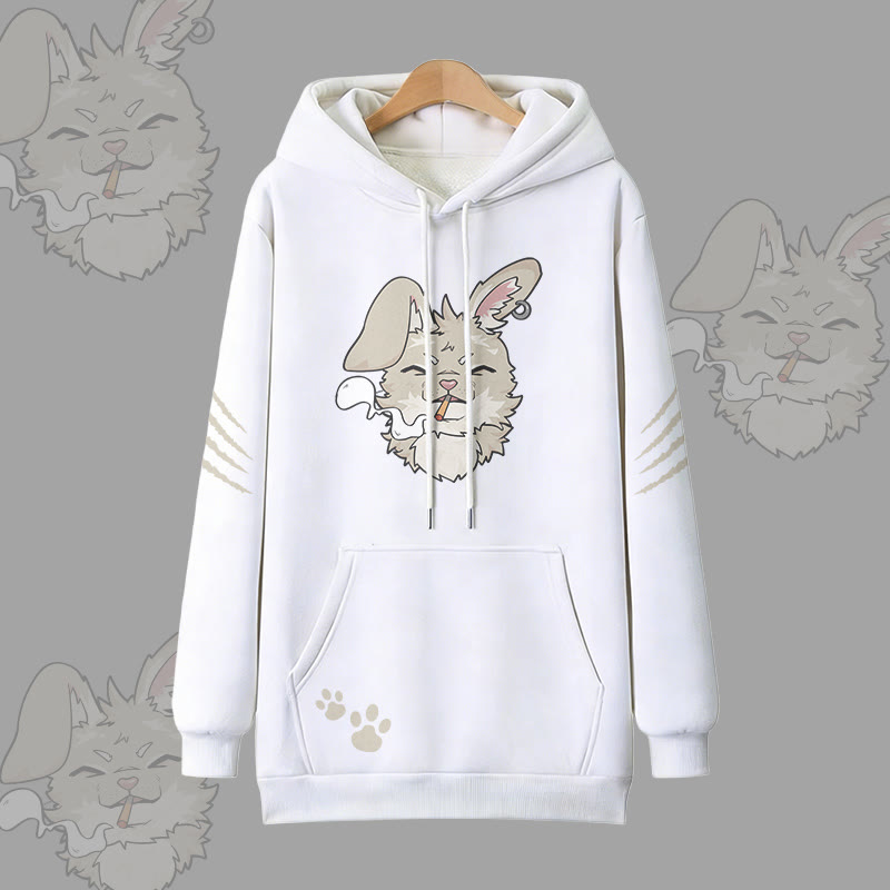 Nabi Smoking Bunny Graphic Modakawa Oversized Pullover Hoodie - White - 3XL - image 4