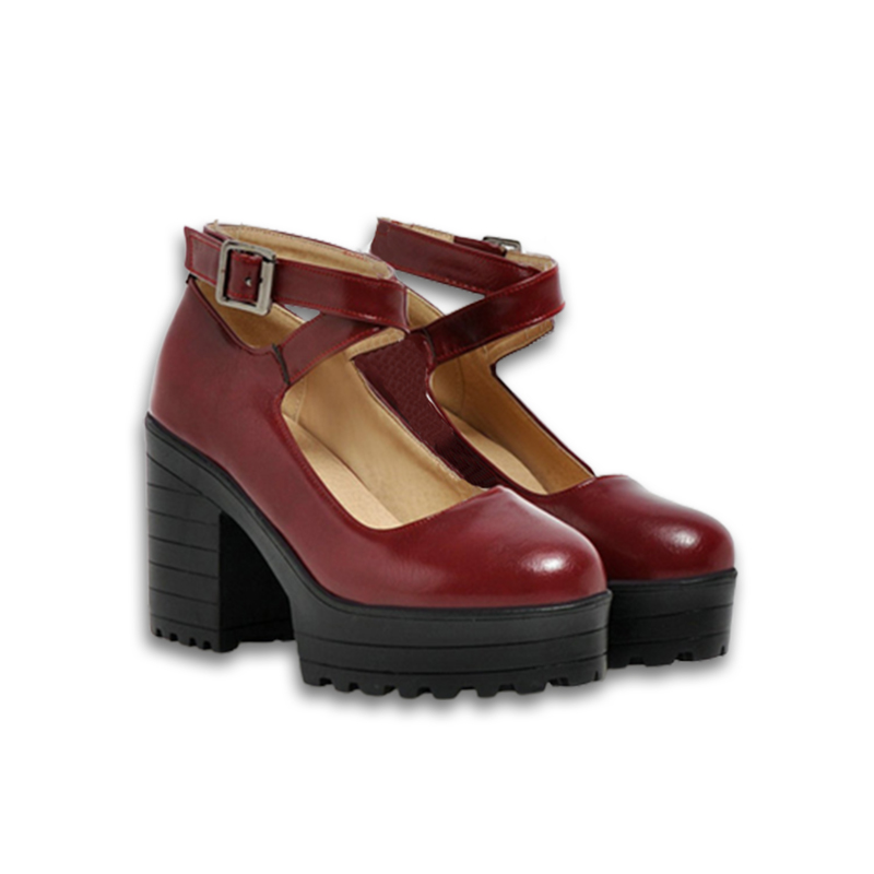 Pure Color Platform Mary Janes Shoes - Red - 43 - image 12